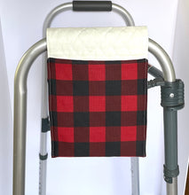 Load image into Gallery viewer, Unisex small holiday walker bag, Christmas walker tote, small walker tote, Gift for grandpa, small rollator bag, Buffalo plaid gift
