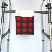 Load image into Gallery viewer, Unisex small holiday walker bag, Christmas walker tote, small walker tote, Gift for grandpa, small rollator bag, Buffalo plaid gift
