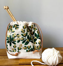 Load image into Gallery viewer, Wintergreen drawstring project bag for knitters
