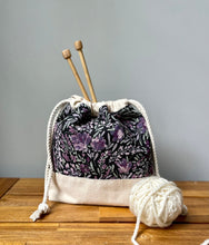 Load image into Gallery viewer, Purple floral knitting project bag
